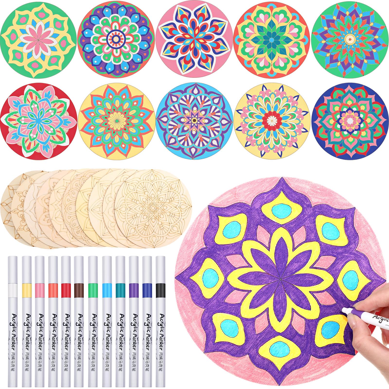 Amazon.com: Vercraft 22 Pcs Wooden Mandala Painting Set 10 Mandala
